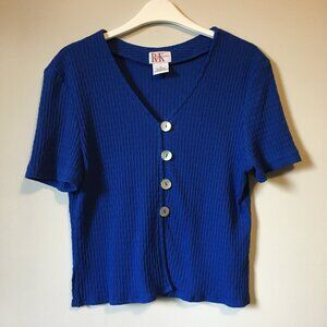 Vintage True Blue Cotton Blend Mother of Pearl Button Up Top